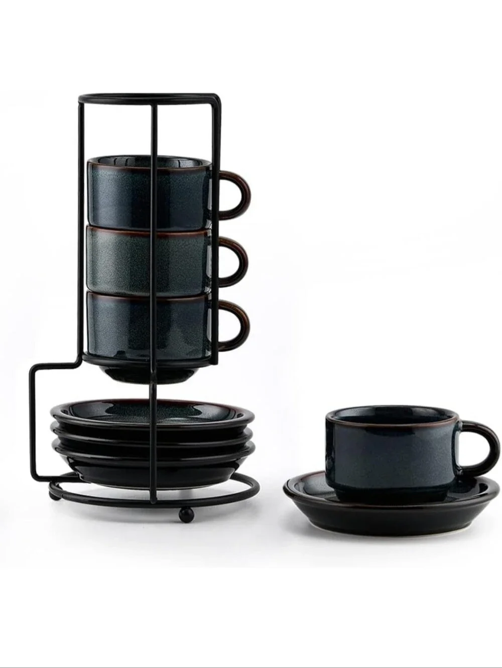New Jiemei Home Porcelain Stackable Espresso Cups And Saucers Set With Stand
